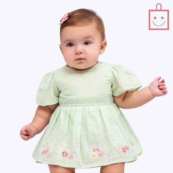 Macacão Meia Manga em Tecido Maquinetado e Malha Conforto Bebê Menina Paraiso 15461