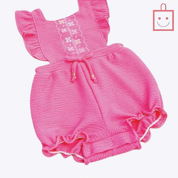 Macacão Banho De Sol Bordado Bebê Menina Paraiso 15477