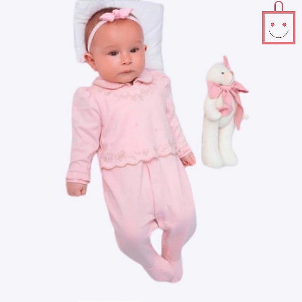 Macacão Longo Malha Suedine Bebê Menina Paraiso 15356