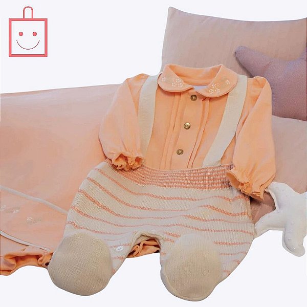 Saída Maternidade Macacão com Tricô e Malha Menina Paraiso 15380