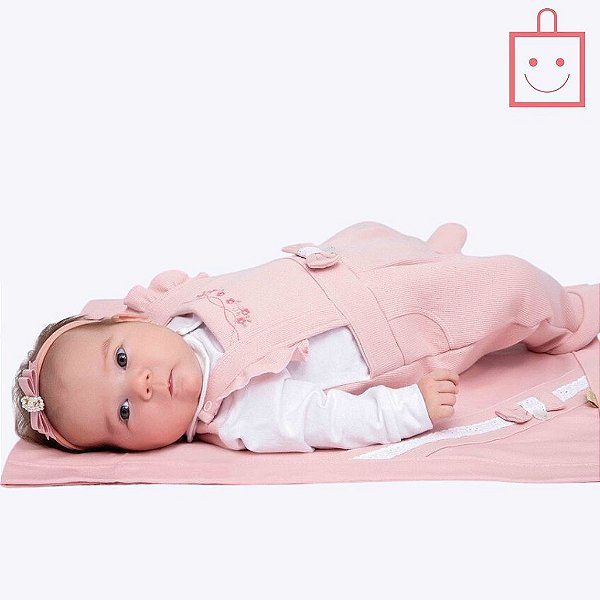 Saída Maternidade Rosa Chá de Tricotil e Malha Menina Paraiso  15381