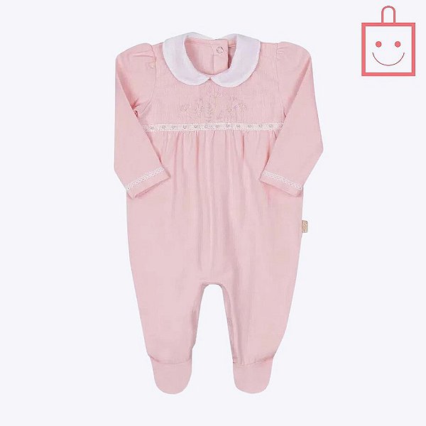 Saída Maternidade Macacão Pala Bordado Menina Paraiso 15387