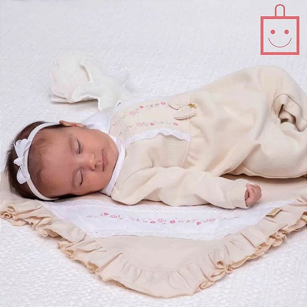 Saída Maternidade Macacão e Manta em Malha Bordada Menina Paraiso 15388