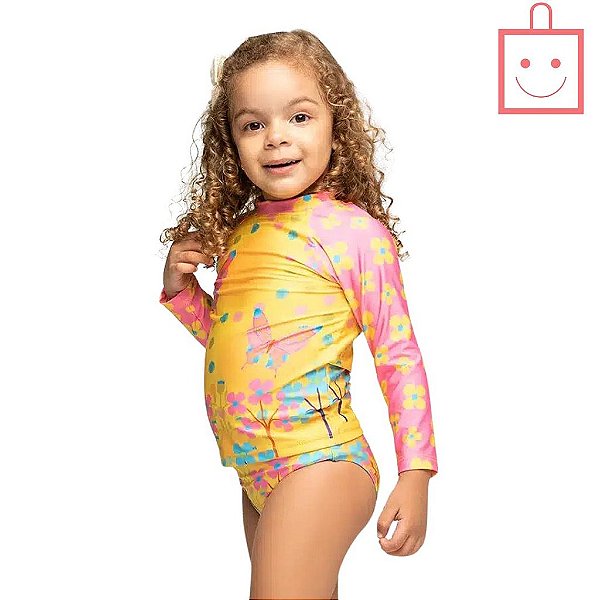 Conjunto Camiseta Para Nadar e Calcinha Biquíni Infantil Menina Moda Praia Peixote Kids 650077