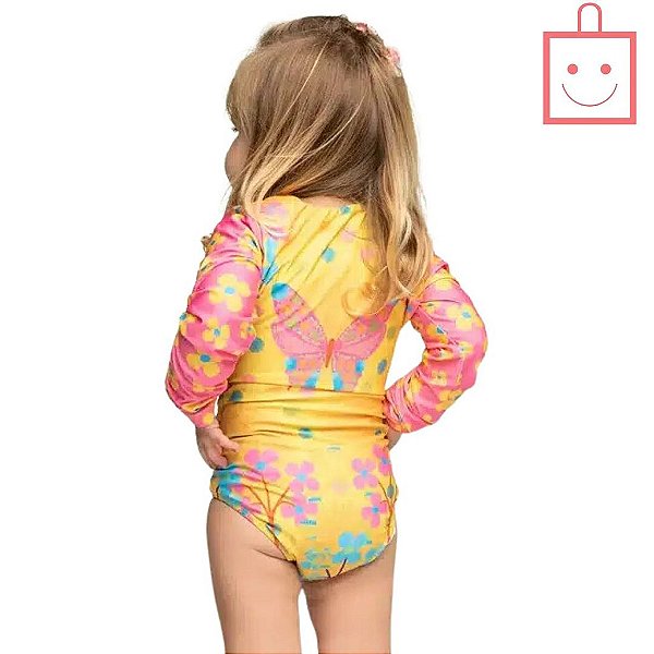 Maiô Manga Longa Estampado Infantil Menina Moda Praia Peixote Kids 650028