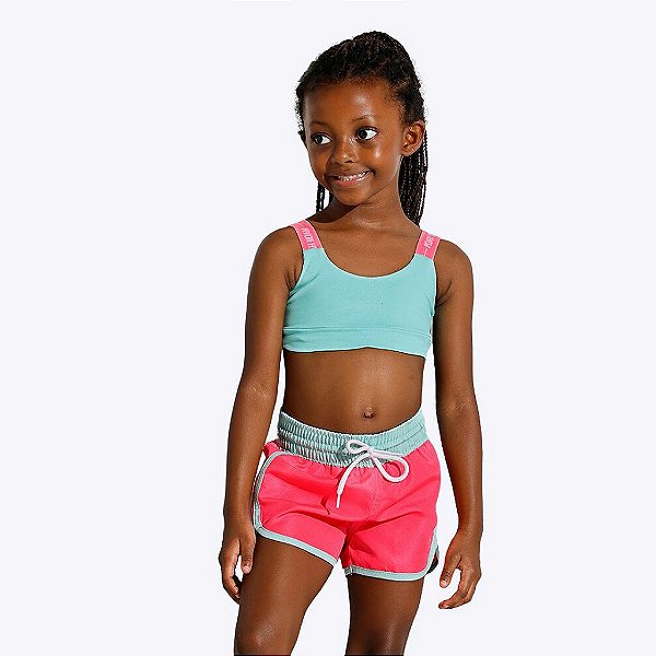 Trijunto Blusa Top e Shorts Microfibra Fitness Infantil Feminino Poah Noah 52629