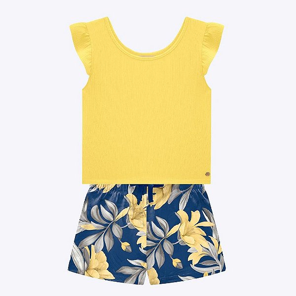 Conjunto Blusa Cropped e Shorts Infantil Feminino Milon 2000406