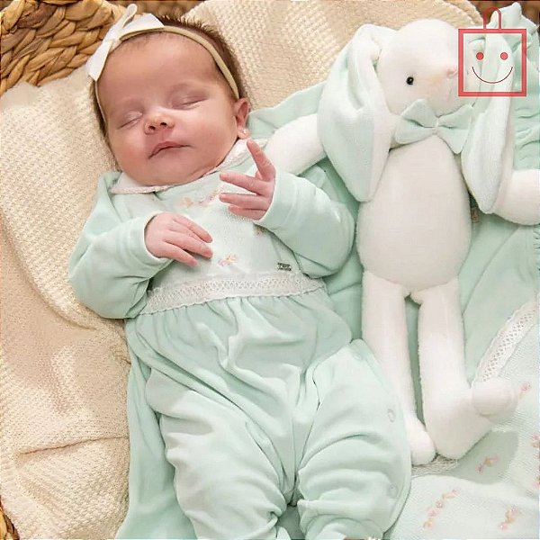 Saída Maternidade em Plush com Detalhes Bordados Menina Paraiso 14578