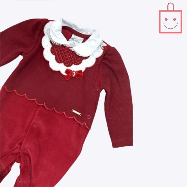 Saída Maternidade Macacão em Plush com Detalhes Bordados e Saco de Dormir Forrado com Pelo Menina Paraiso  14582