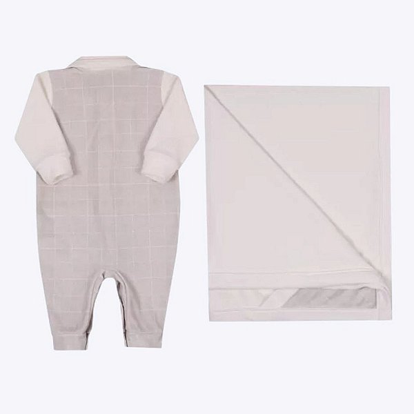 Saída Maternidade em Plush Off White Menino Paraiso 14572