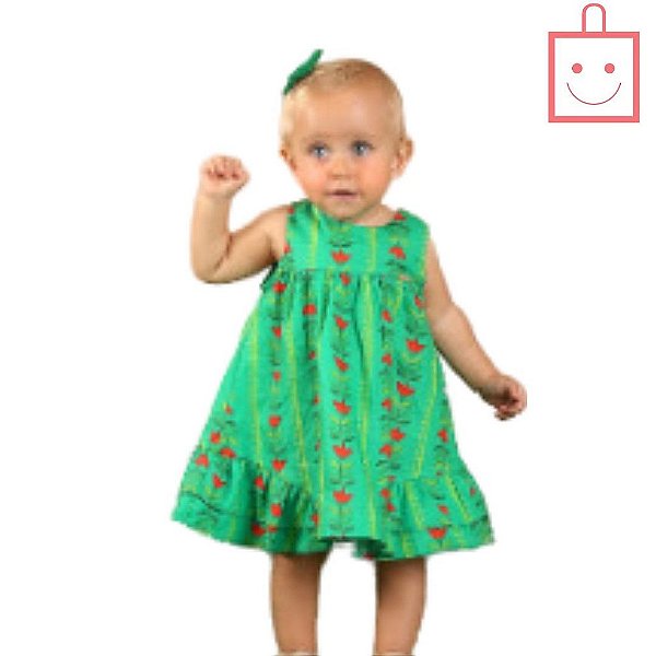 Vestido Bebê Menina Jardim de Tulipas Verde Precoce 4303