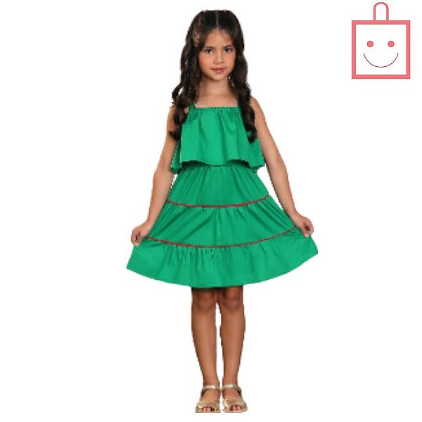 Vestido Verde Modelagem Reta Infantil Precoce 4336