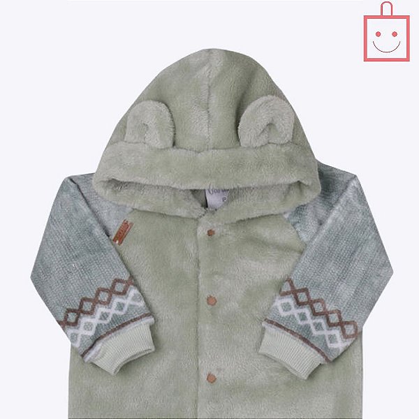 Macacão Longo Pelo Capuz Com Orelhinhas Bebê Menino Paraiso 16067