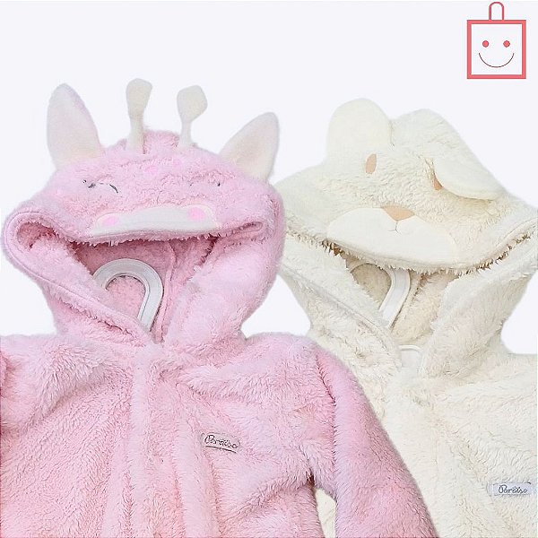 Macacão Longo Peluciado com Capuz Bebê Menina e Menino Paraiso 16092