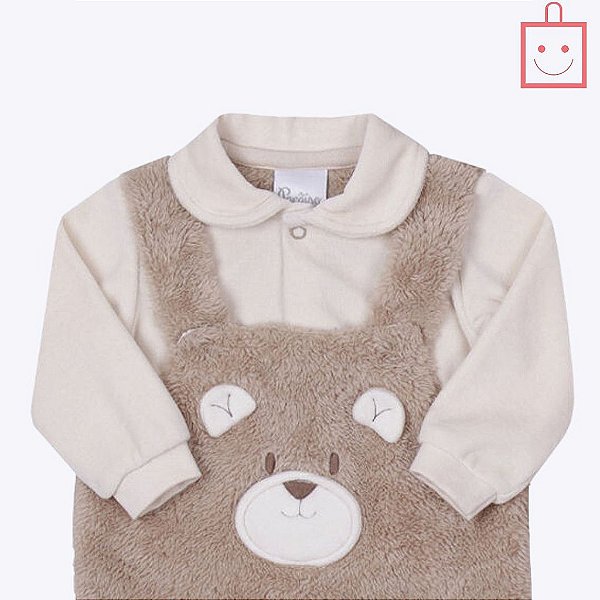 Macacão Longo Em Pelo Com Detalhe Bordado Bebê Menino Paraiso 16095