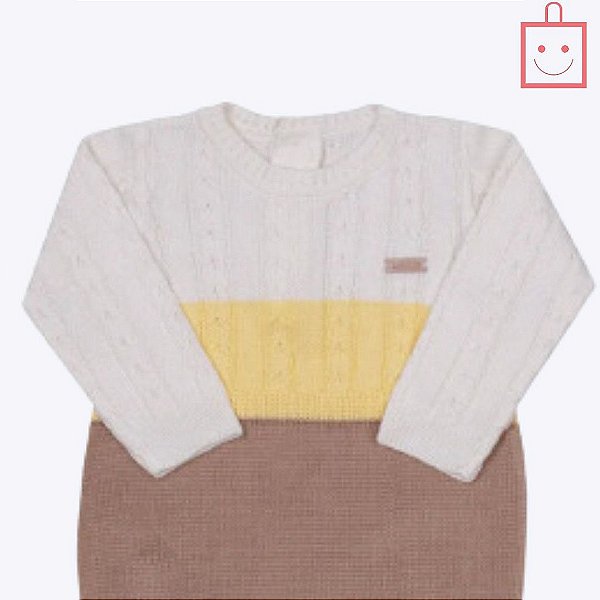 Macacão Longo em Tricô Malha Bebê Menino Paraiso 16105