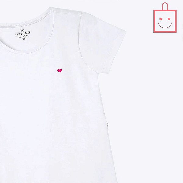 Blusa Manga Curta Básica Branca Slim Com Bordado Coração Infantil Menina Hering Kids 5CMPN0AEN