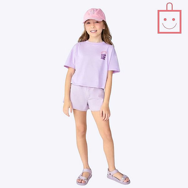 Blusa Cropped Manga Curta Lilás Infantil Menina Hering Kids 5DPVXLLEN