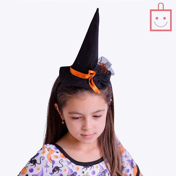 Fantasia Bruxinha Abóbora com Tiara de Chapéu Infantil Menina Muvile 4265