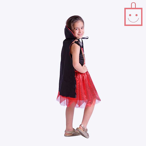 Fantasia Vampira com Paetê Infantil Menina Muvile 4261