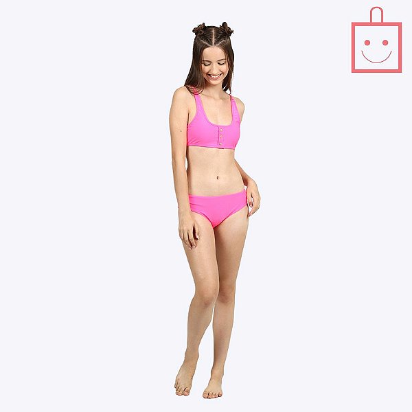 Biquíni Rosa Flúor Juvenil Moda Praia Siri Kids 39353