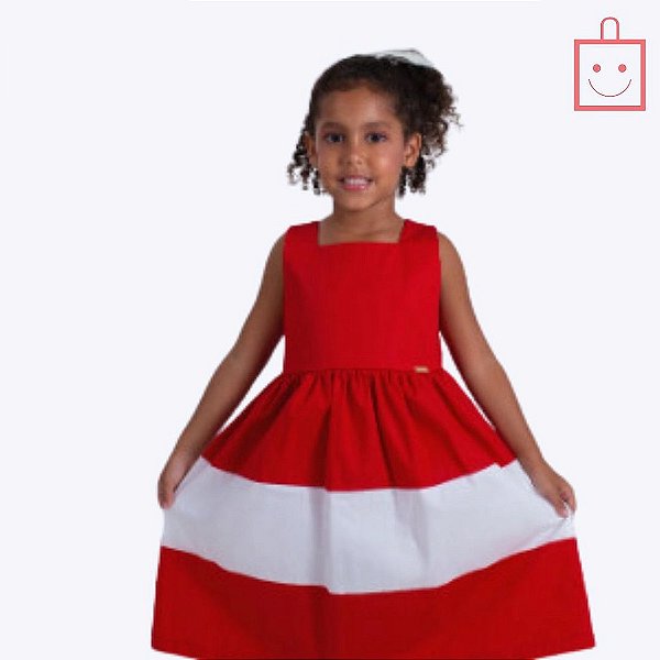 Vestido Liso Vermelho e Branco Infantil Menina Precoce 5113