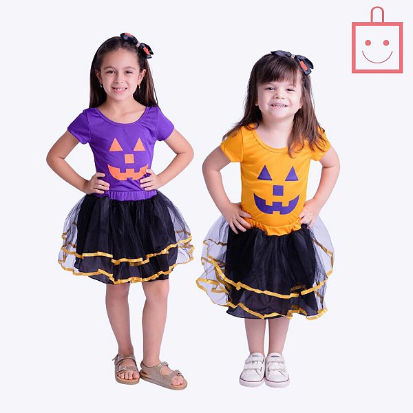 Fantasia Abóbora Halloween com Tiara Infantil Menina Muvile 3760A