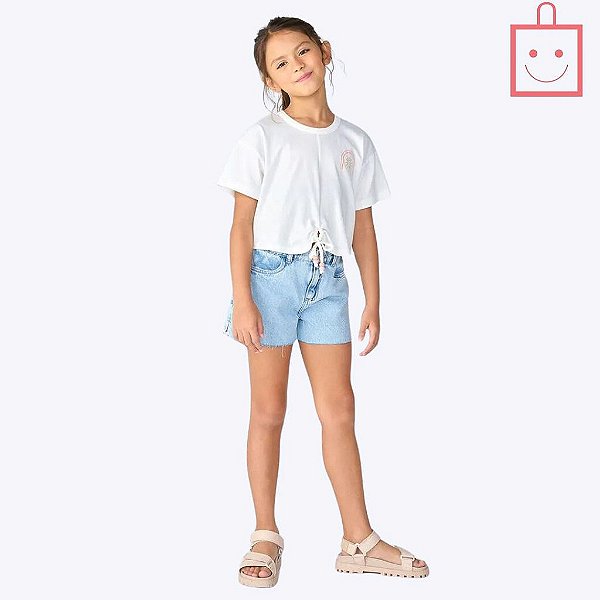 Blusa Manga Curta Com Amarração Infantil Menina Hering Kids 5DNVNMCEN