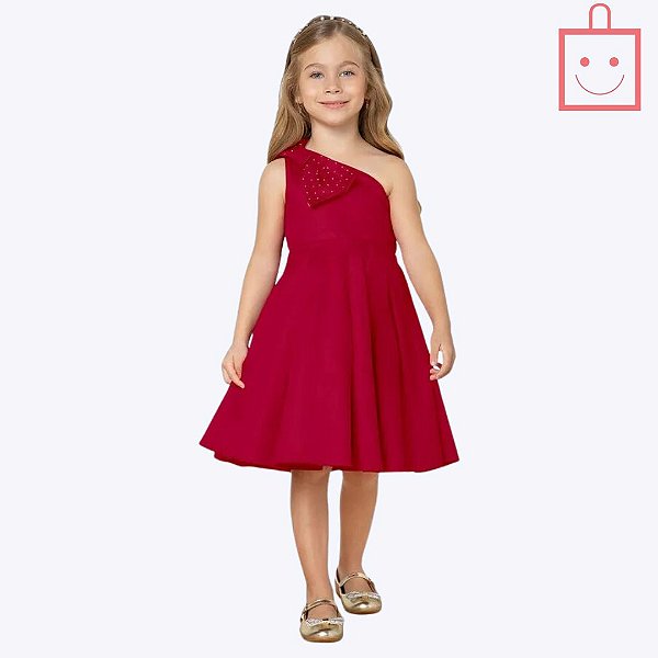 Vestido Vermelho com Laço Strass Juvenil Menina Milon 2000552