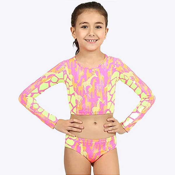 Biquíni Cropped Manga Longa Girafa Infantil Menina Moda Praia Siri Kids 39172