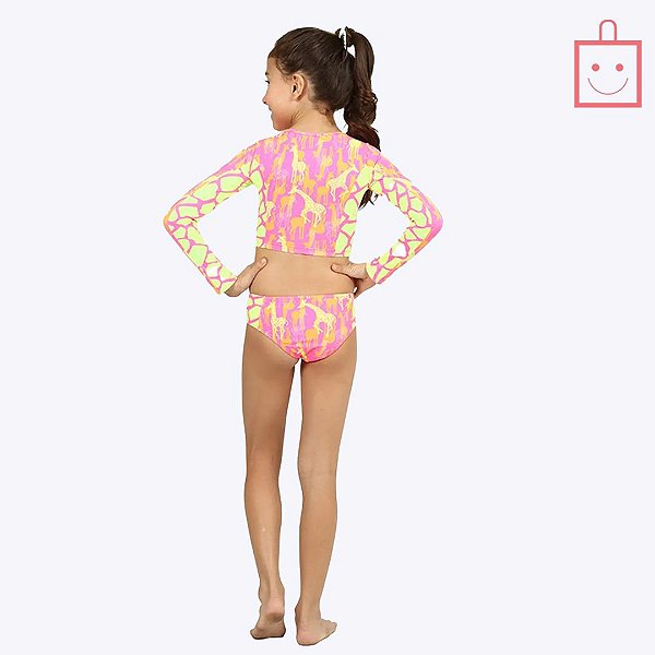 Biquíni Cropped Manga Longa Girafa Infantil Menina Moda Praia Siri Kids 39172