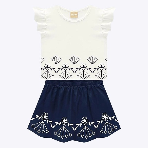 Conjunto Blusa Manga Curta e Saia Infantil Menina Milon 2000389