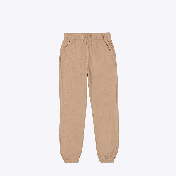 Conjunto Blusa Moletinho Com Gola e Calça Jogger Bege Infantil Menina Mundo Cinti 12399