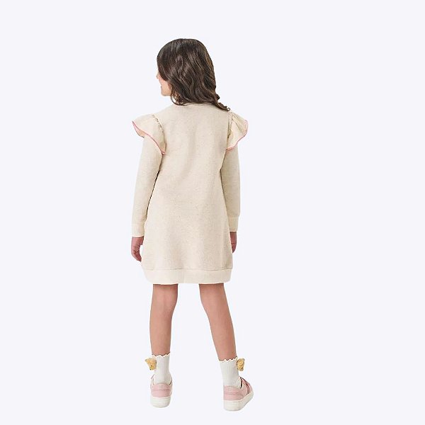 Vestido Manga Longa Em Moletom Ursinho Infantil Menina Mundo Cinti 12323 Offwhite