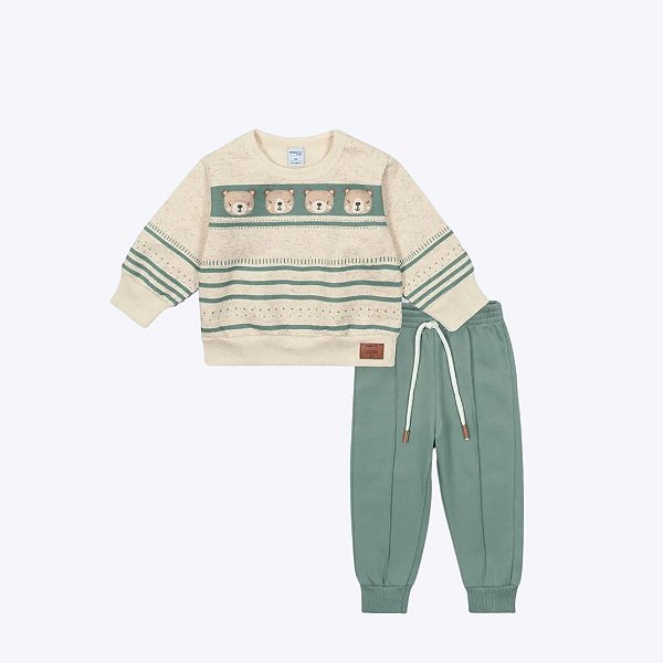 Conjunto Moletom Ursinho Linho Felpado Bebê Menino Divertto 16204 Azul Marinho