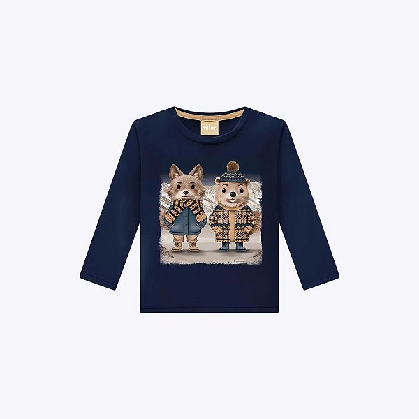 Camiseta Manga Longa Bichinhos Infantil Menino Milon 2000804 Mescla