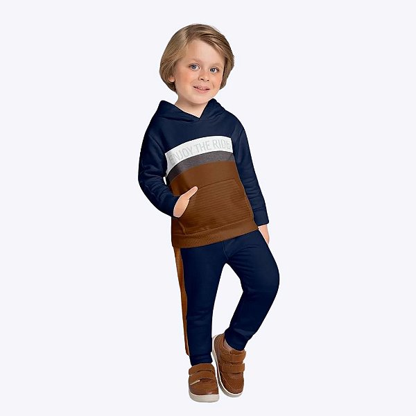 Conjunto Casaco Moletom Com Capuz E Calça Moletom Infantil Menino Milon 2000819 Azul