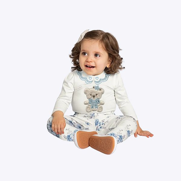 Conjunto Body Manga Longa E Calça Legging Bebê Menina Milon 2000851 Offwhite