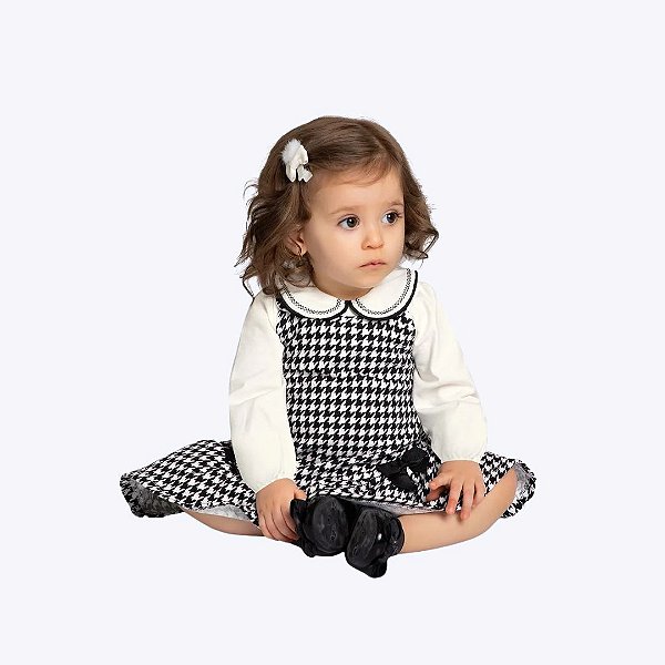 Conjunto Body Manga Longa Com Salopete Bebê Menina Milon 2000843 Preto