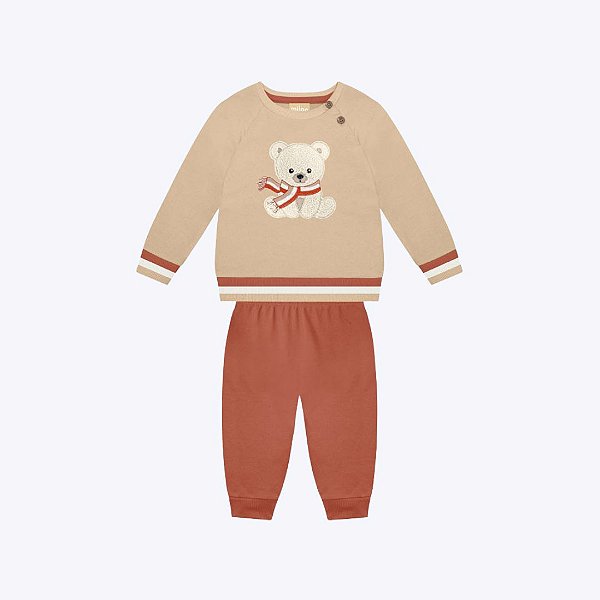 Conjunto Moletom Peluciado Bordado Bebê Menino Milon 2000859 Offwhite