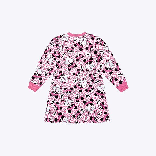 Vestido Manga Longa Rosa Lovely Panda Infantil Menina Mundo Cinti 12320