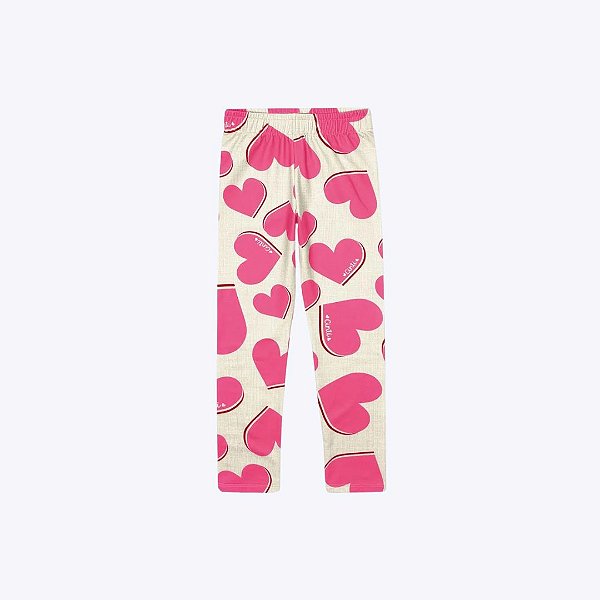 Conjunto Blusa Manga Longa E Calça Legging Corações Infantil Menina Mundo Cinti 12406 Natural