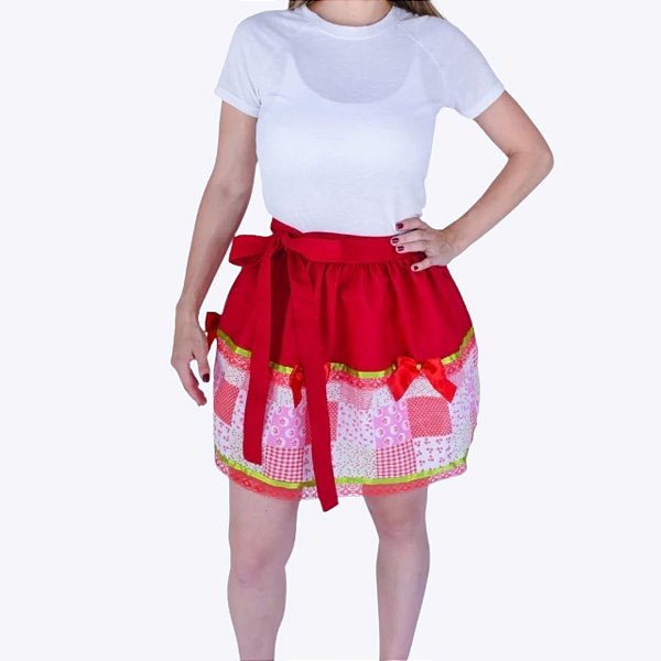 Saia Junina Xadrez Com Amarração Muvile 6036 Vermelho