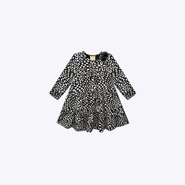 Vestido Manga Longa Estampado Infantil Menina Milon 2000783 Preto