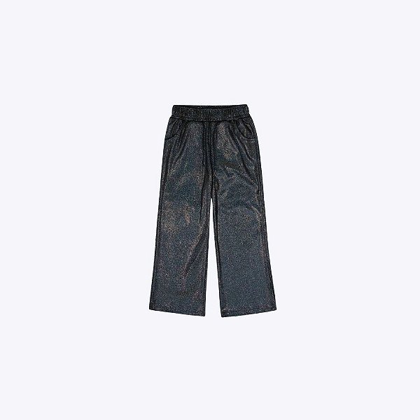 Conjunto Jaqueta e Calça Wide Leg Brilho Preto Infantil Menina Mundo Cinti 12376