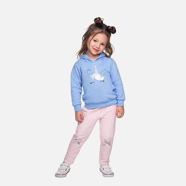 Conjunto Casaco Unicórnio Moletom Com Capuz e Calça Legging Molecotton Infantil Menina Have Fun 29406