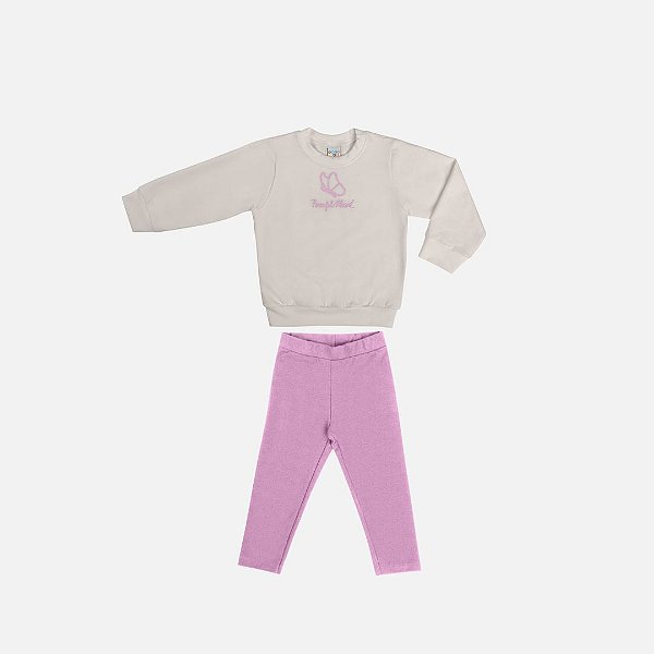 Conjunto Moletom Butterflies e Calça Legging Molecotton Infantil Menina Have Fun 29426