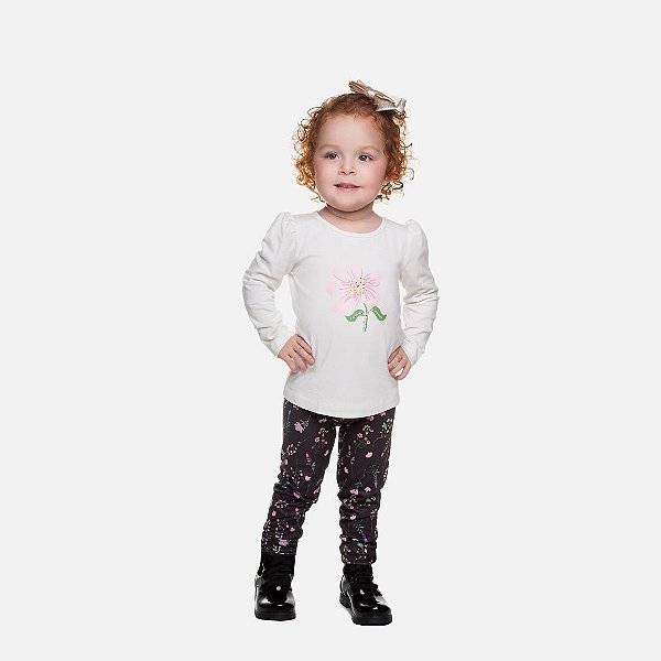 Blusa Manga Longa Flor e Calça Legging Molecotton Infantil Menina Have Fun 29427