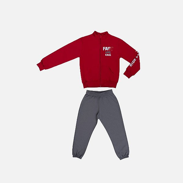 Conjunto Casaco Moletom Com Capuz E Calça Moletom Infantil Menino Have Fun 29448 Vermelho
