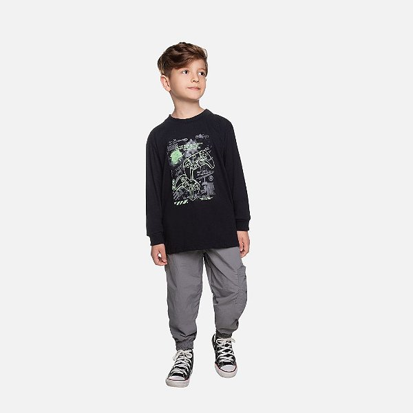 Conjunto Camiseta Manga Longa Meia Malha e Calça Tactel Infantil Menino Have Fun 29456